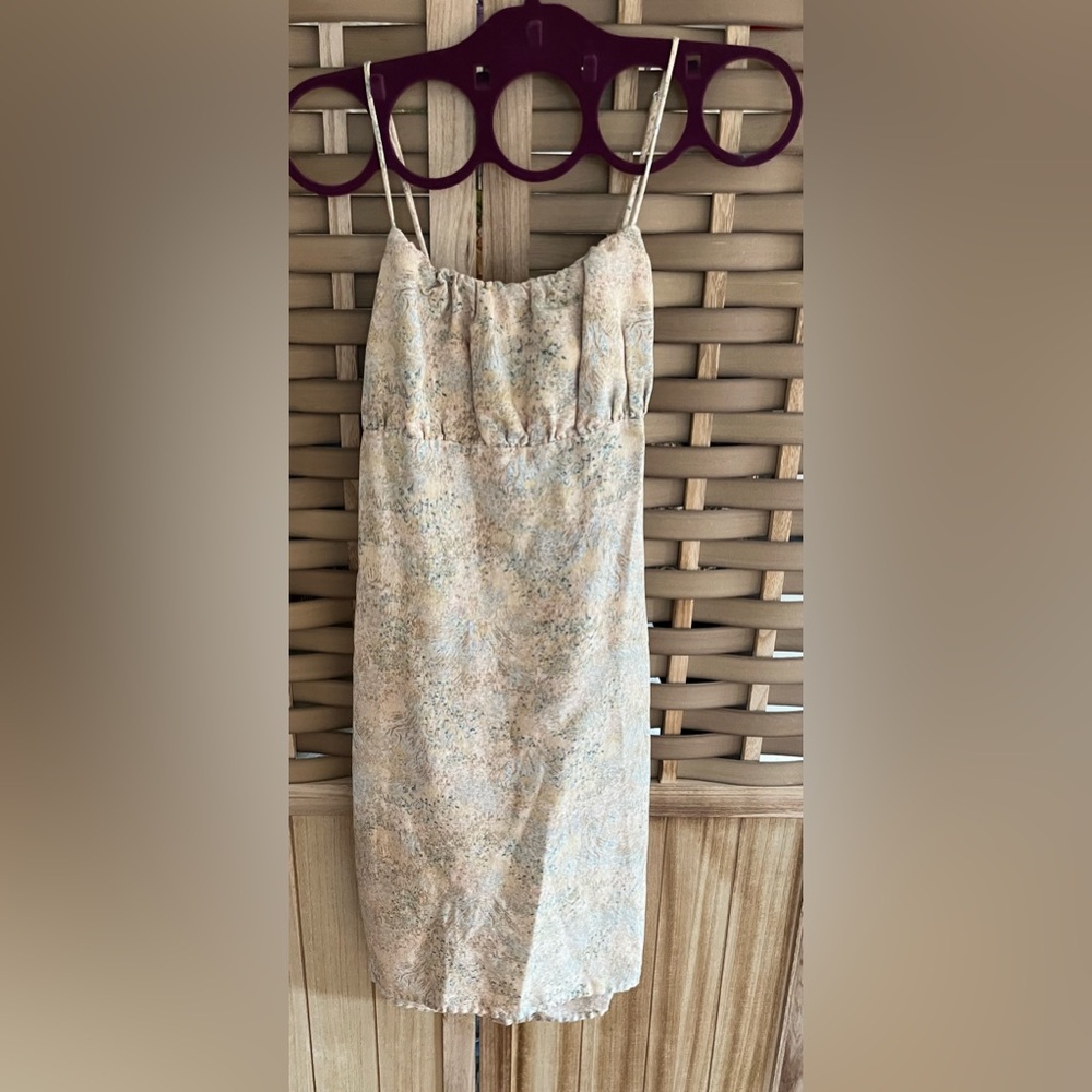 H&M Cream Tan Smocked Pencil Dress